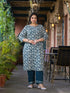 Women Plus Size Teal Pure Cotton Kurta Set